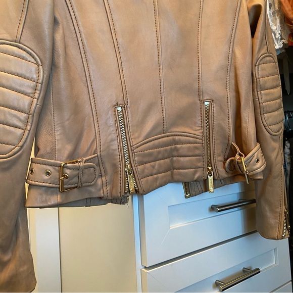 Michael Kors Zip-Front Leather Biker Jacket - Picture 5 of 7
